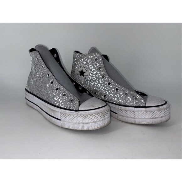 Converse Shoes - Converse CTAS Lift HI Silver/Black/White 572043C -SZ 8 EU39 Glitter Leopard
